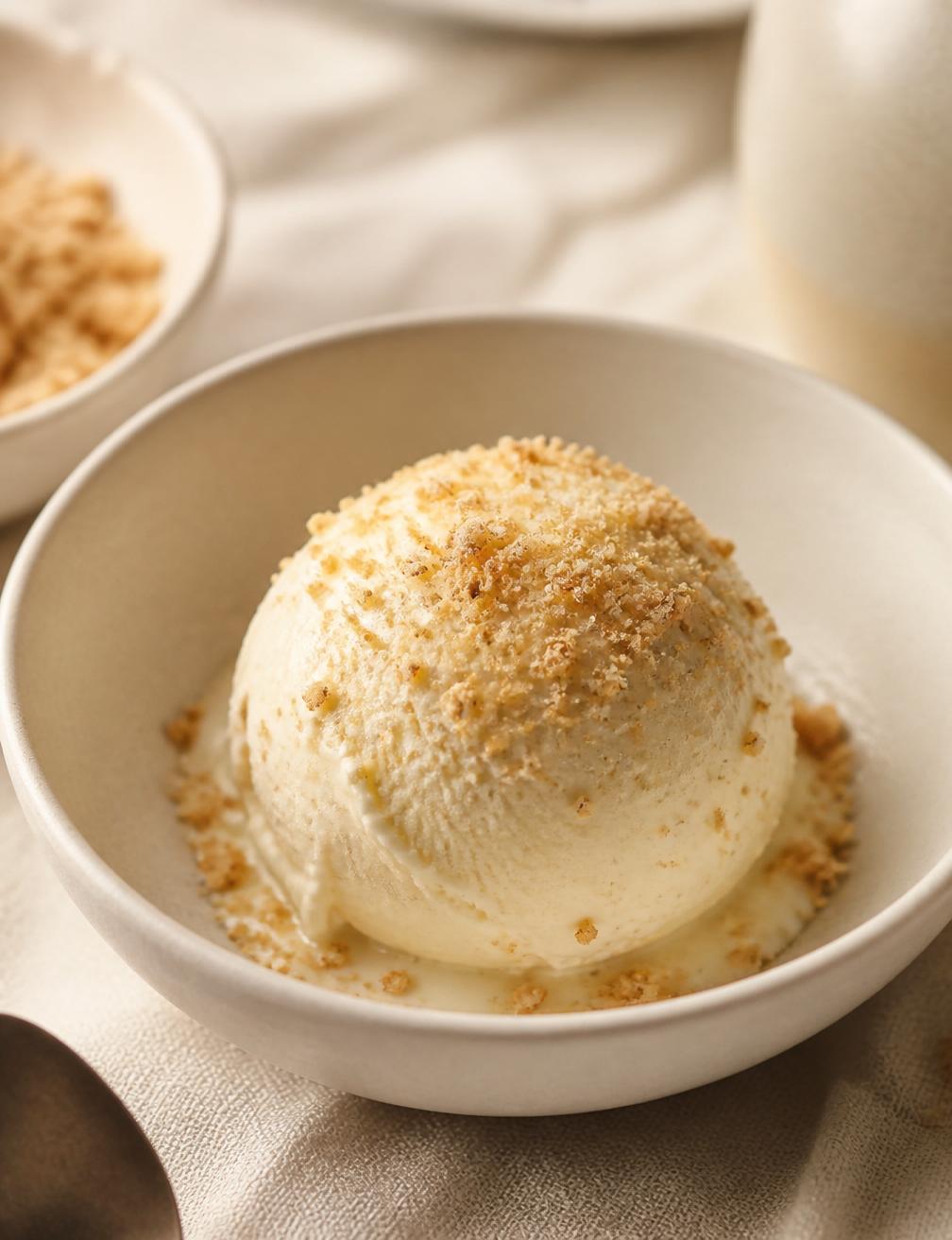 Helado de vainilla con crumble de biscotti caramelizado